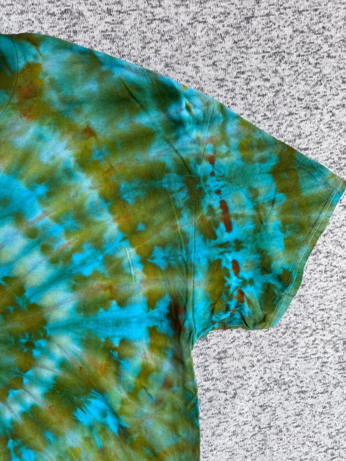 MHD Olive Green Bright Blue Spiral Ice Dye Tie Dye Short Sleeve Shirt 100% Cotton Size XXL