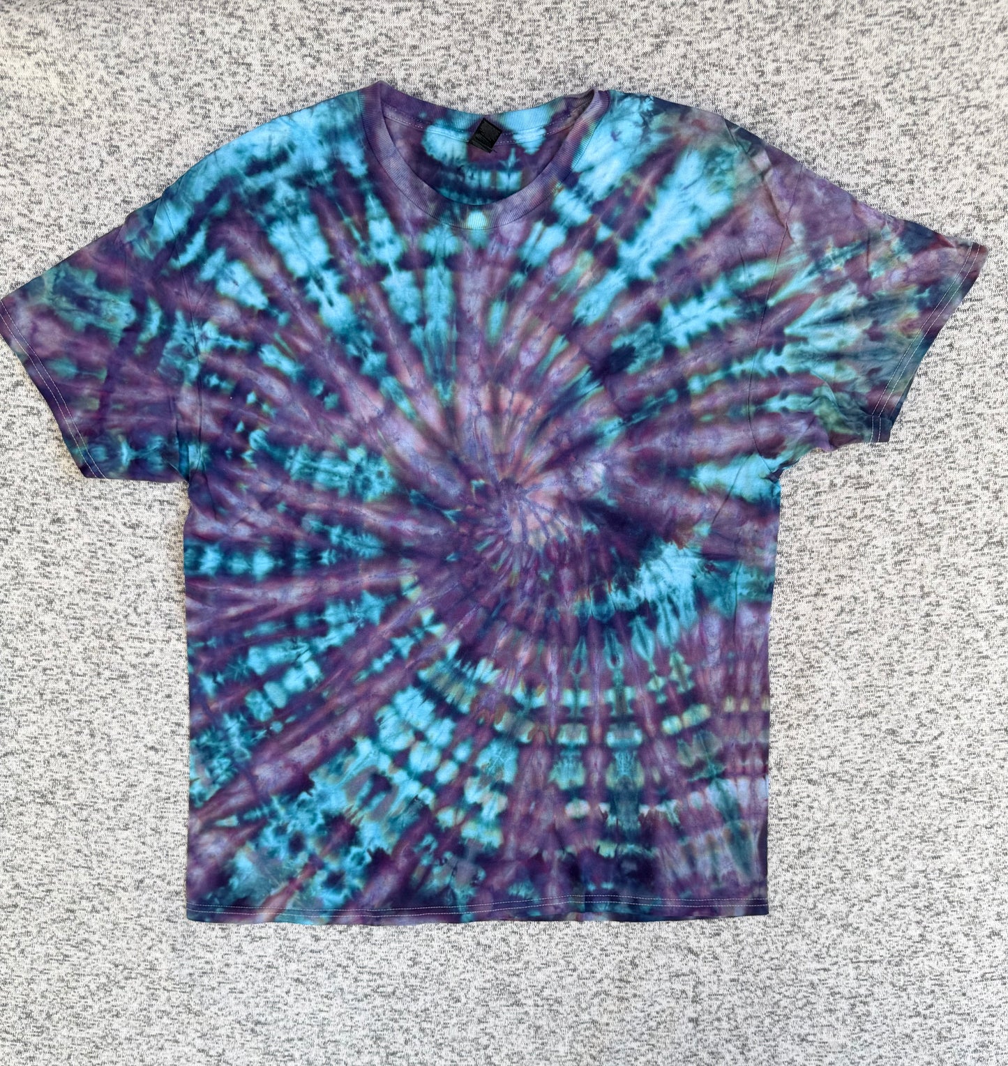 MHD Purple Dusty Rose Dark Blue Teal Spiral Ice Dye Tie Dye Short Sleeve Shirt 100% Cotton Size XL