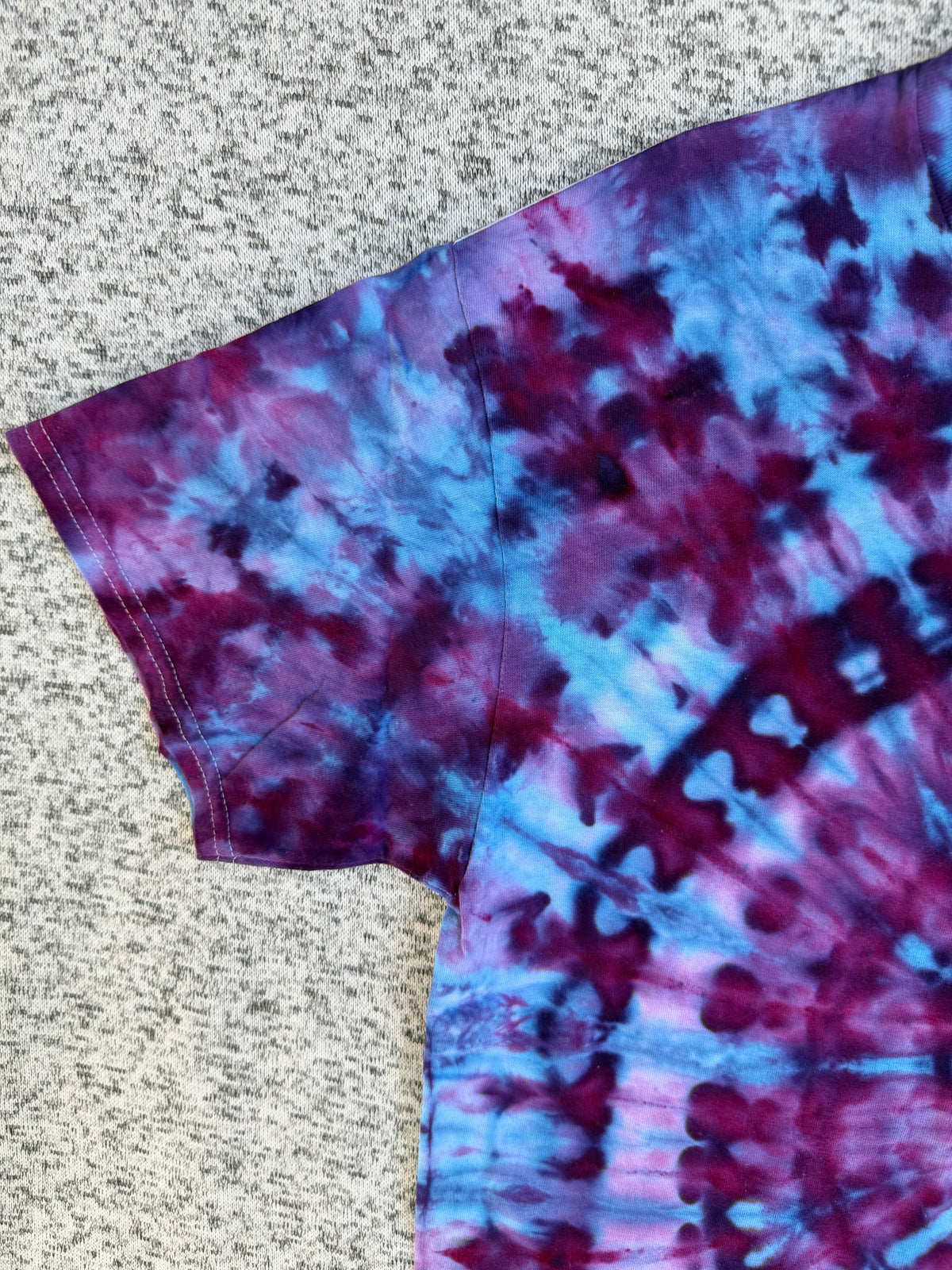 MHD Dark Purple Navy Blue Bright Blue Lavender Spiral Ice Dye Tie Dye Short Sleeve Shirt 100% Cotton Size Large
