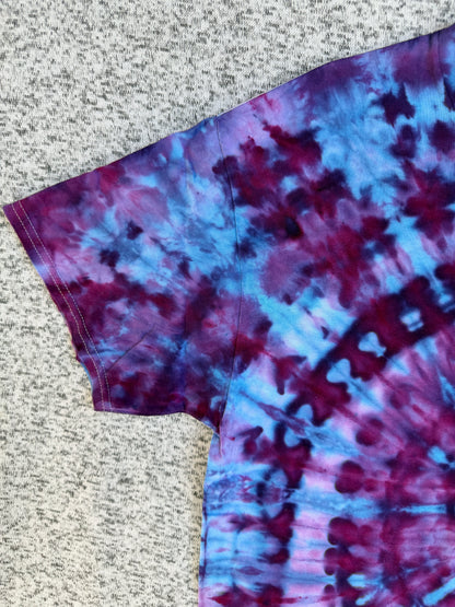 MHD Dark Purple Navy Blue Bright Blue Lavender Spiral Ice Dye Tie Dye Short Sleeve Shirt 100% Cotton Size Large