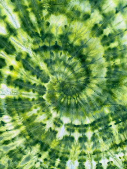 MHD Dark Green Lime Green Spiral Ice Dye Tie Dye Short Sleeve Shirt 100% Cotton Size Large