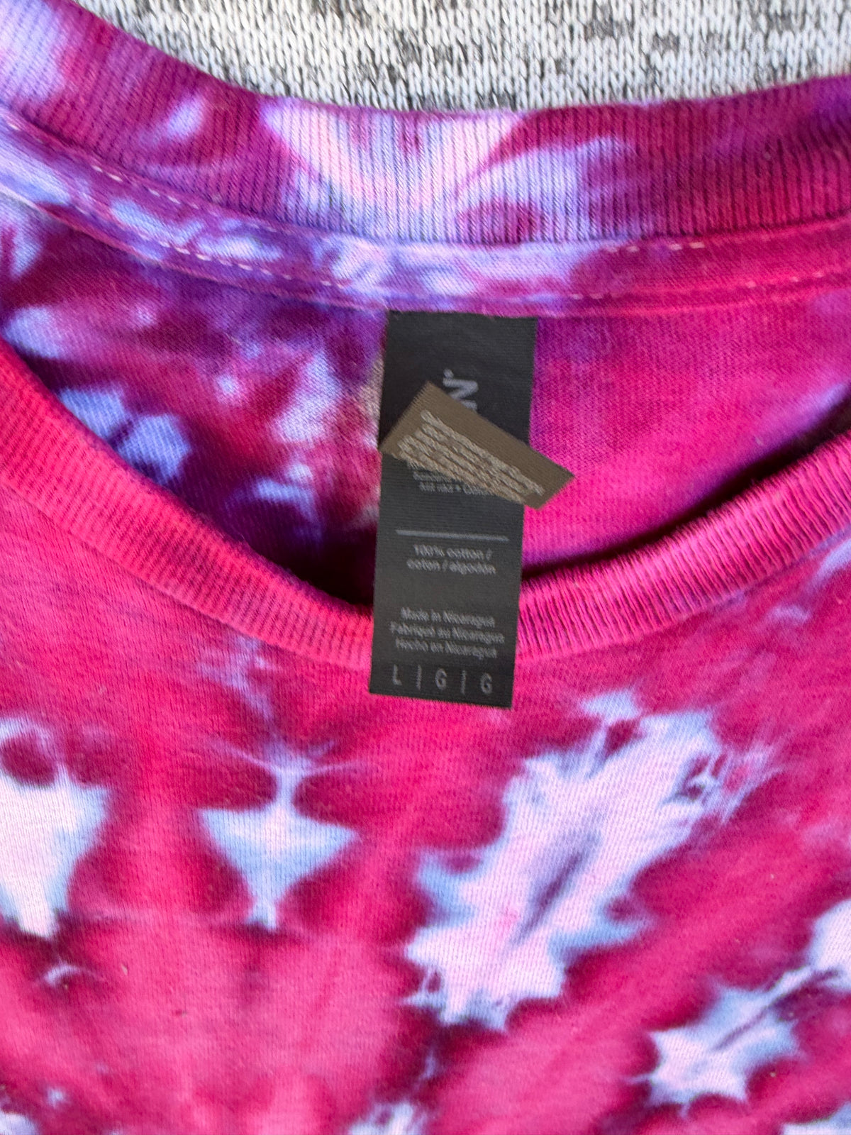 MHD Dark Purple Pink Blue Spiral Ice Dye Tie Dye Short Sleeve Shirt 100% Cotton Size Large
