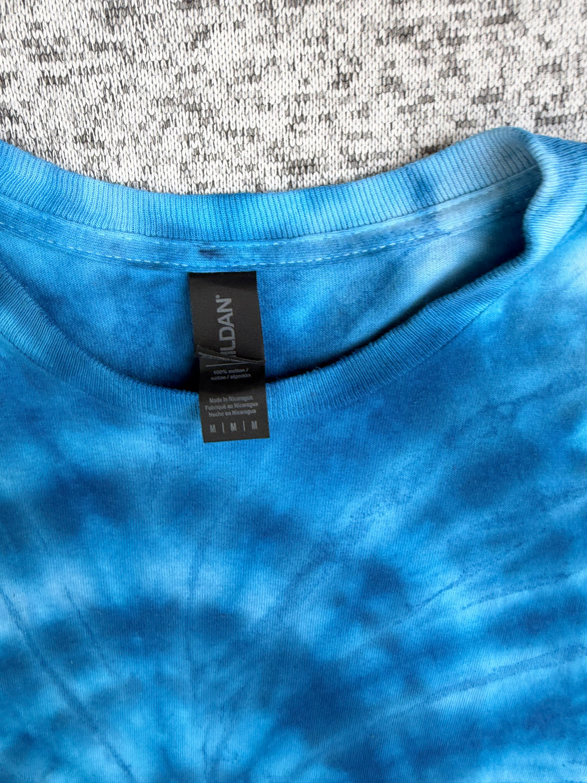 MHD Dark Blue Light Blue Spiral Ice Dye Tie Dye Short Sleeve Shirt 100% Cotton Size Medium