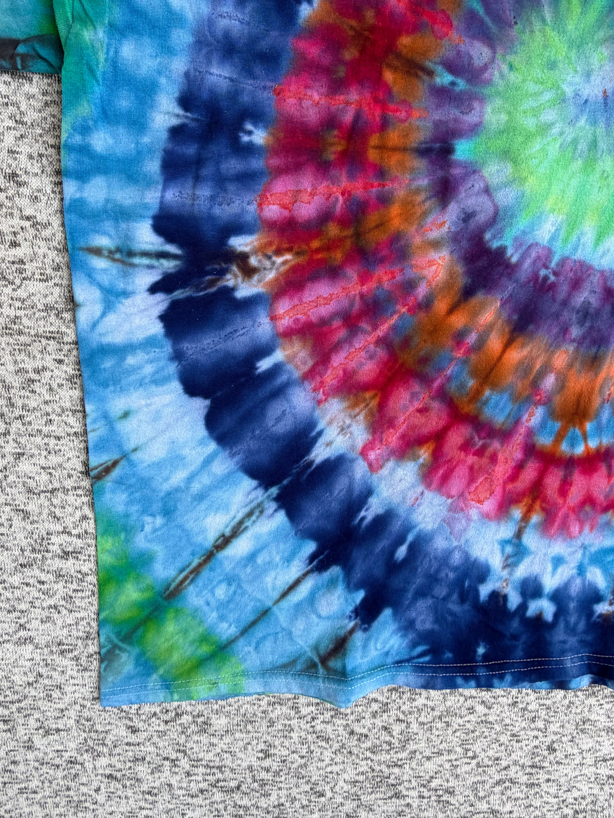 MHD Blue Green Red Orange Spiral Ice Dye Tie Dye Short Sleeve Shirt 100% Cotton Size XXL