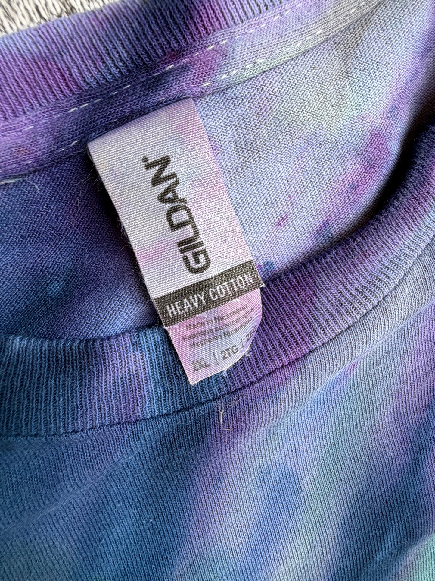 MHD Dark Purple Green Navy Blue Fan Fold Ice Dye Tie Dye Short Sleeve Shirt 100% Cotton Size XXL