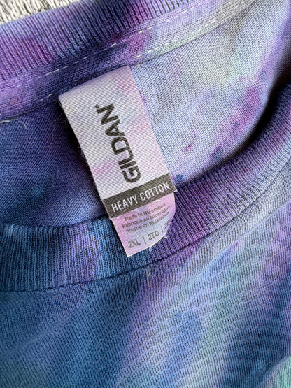 MHD Dark Purple Green Navy Blue Fan Fold Ice Dye Tie Dye Short Sleeve Shirt 100% Cotton Size XXL