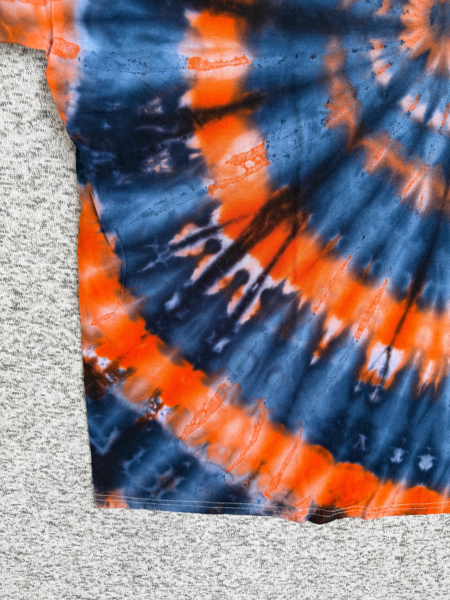 MHD Navy Blue Orange Spiral Ice Dye Tie Dye Short Sleeve Shirt 100% Cotton Size XXL