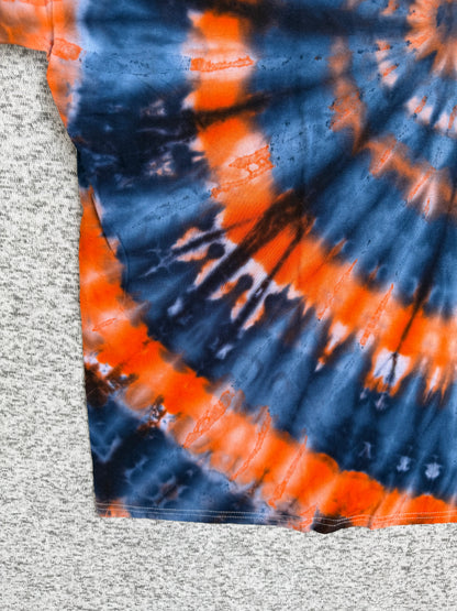 MHD Navy Blue Orange Spiral Ice Dye Tie Dye Short Sleeve Shirt 100% Cotton Size XXL