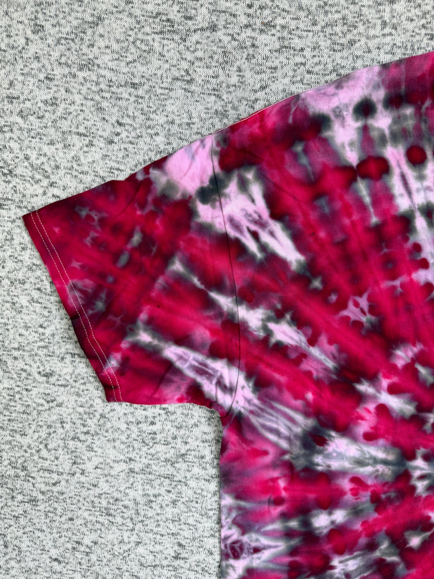 MHD Red Pink Grey Spiral Ice Dye Tie Dye Short Sleeve Shirt 100% Cotton Size XXL