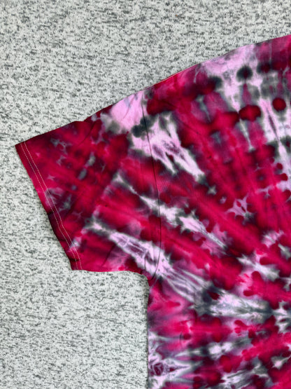 MHD Red Pink Grey Spiral Ice Dye Tie Dye Short Sleeve Shirt 100% Cotton Size XXL