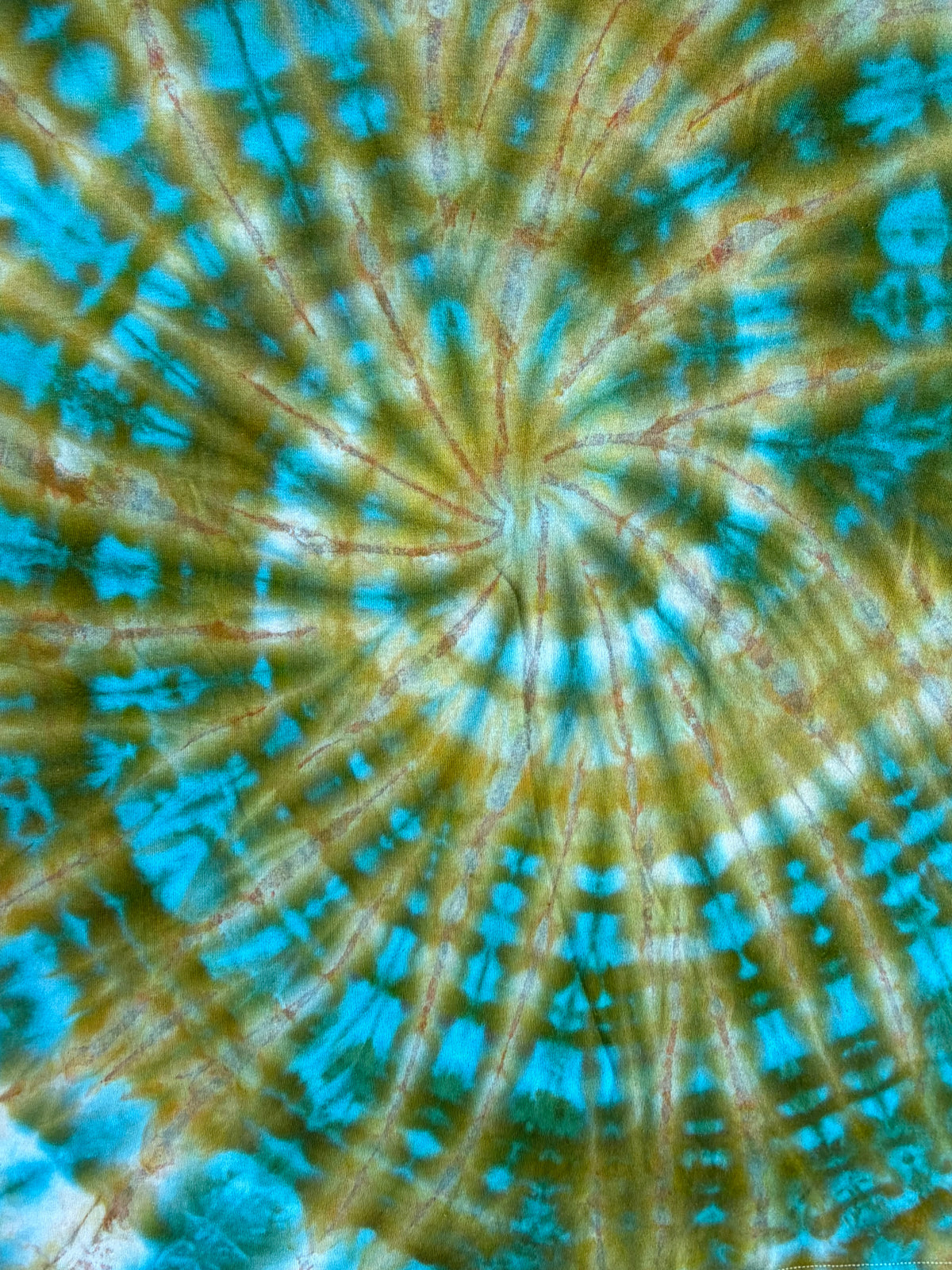 MHD Olive Green Light Brown Teal Spiral Ice Dye Tie Dye Short Sleeve Shirt 100% Cotton Size XXL