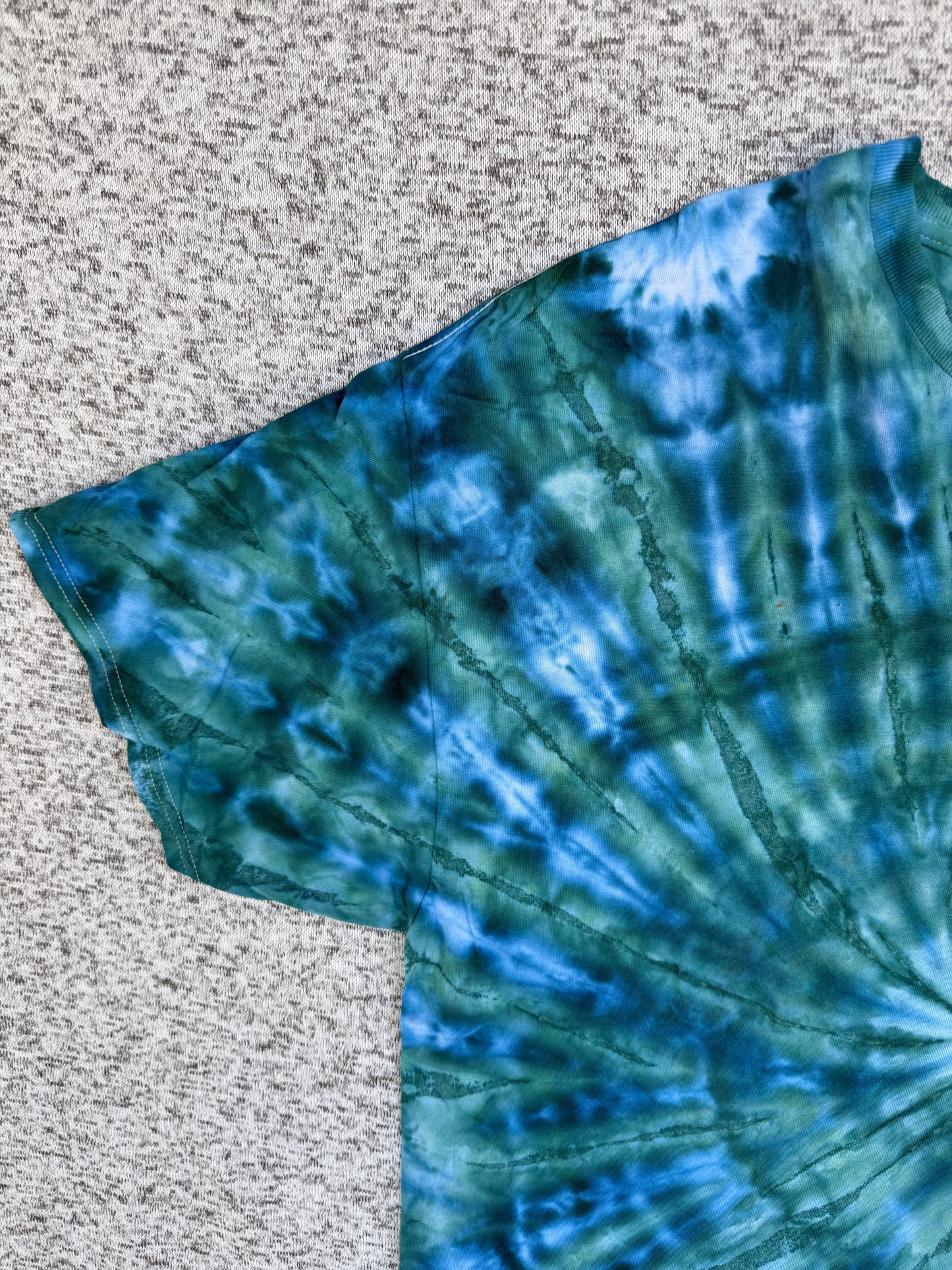 MHD Navy Blue Dark Green Light Green Spiral Ice Dye Tie Dye Short Sleeve Shirt 100% Cotton Size XXL