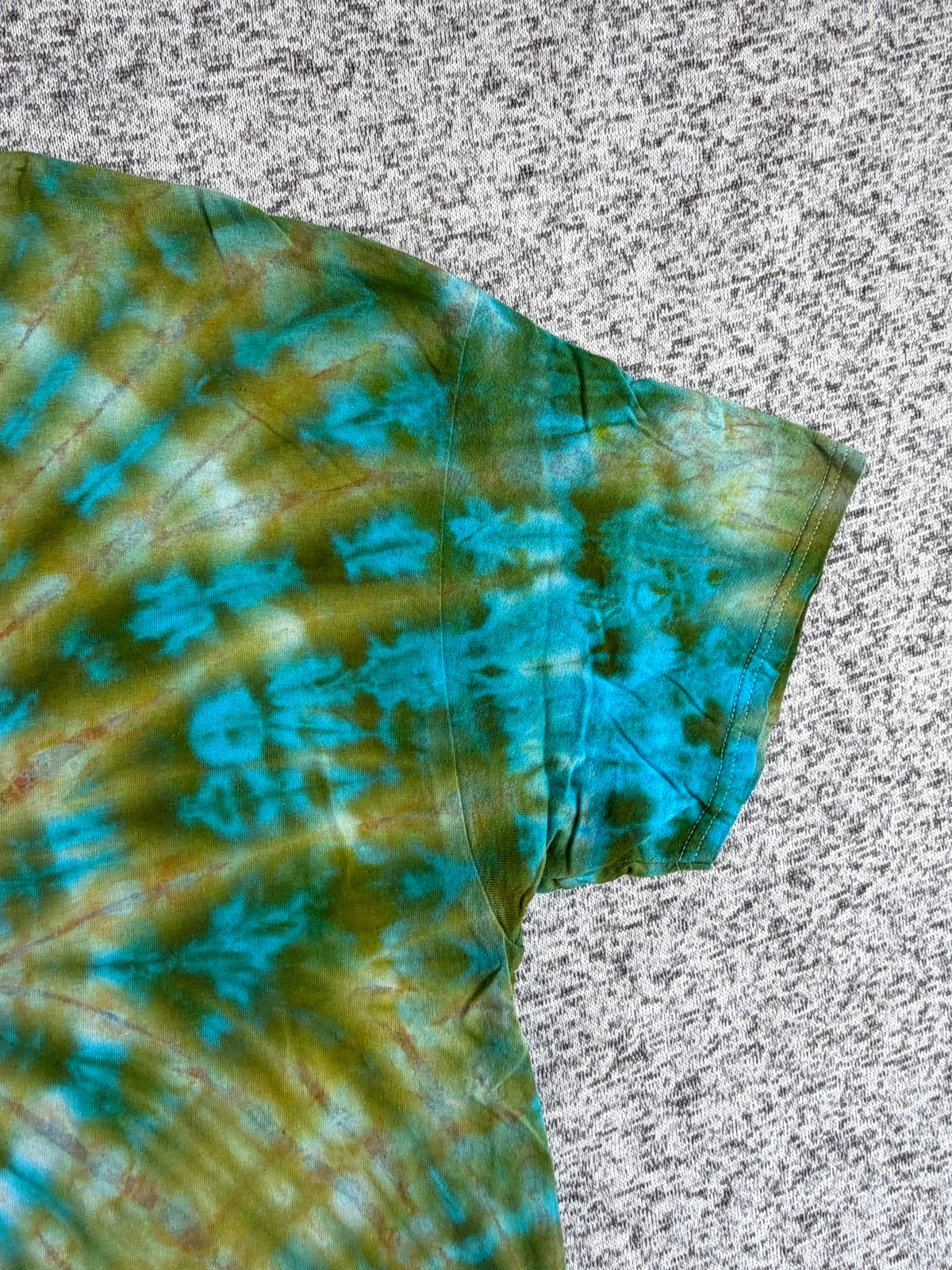 MHD Olive Green Light Brown Teal Spiral Ice Dye Tie Dye Short Sleeve Shirt 100% Cotton Size XXL