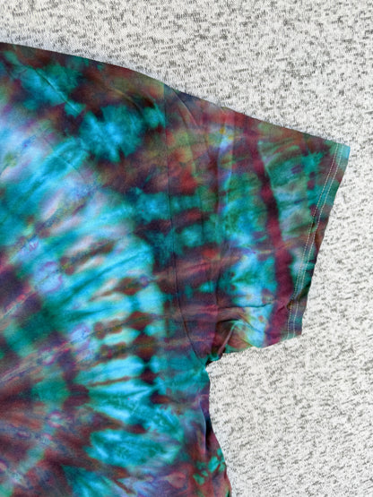 MHD Dark Purple Navy Blue Bright Blue Pink Spiral Ice Dye Tie Dye Short Sleeve Shirt 100% Cotton Size XL