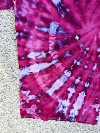 MHD Dark Purple Pink Blue Spiral Ice Dye Tie Dye Short Sleeve Shirt 100% Cotton Size Large