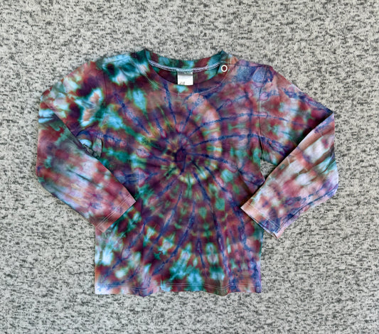 MHD Kids Purple PInk Navy Blue Green Spiral Ice Dye Tie Dye Long Sleeve Shirt 100% Cotton Size 2T