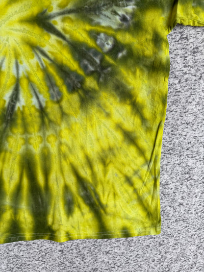 MHD Mustard Yellow Olive Green Spiral Ice Dye Tie Dye Short Sleeve Shirt 100% Cotton Size XXL