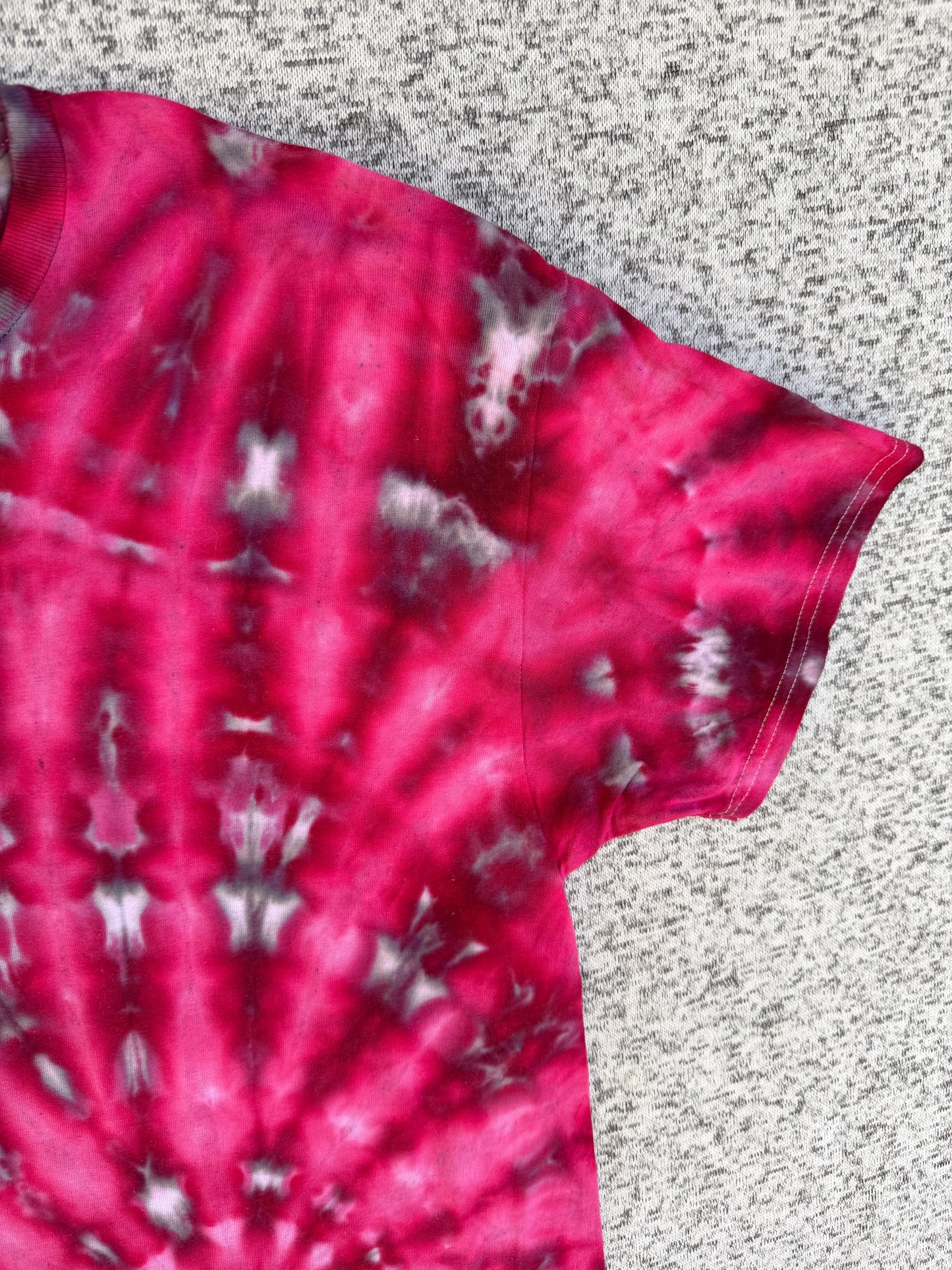 MHD Dark Pink Bright Pink Gray White Spiral Ice Dye Tie Dye Short Sleeve Shirt 100% Cotton Size XL