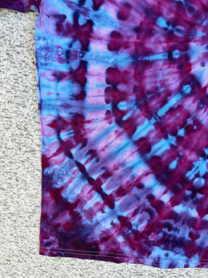 MHD Dark Purple Navy Blue Bright Blue Lavender Spiral Ice Dye Tie Dye Short Sleeve Shirt 100% Cotton Size Large
