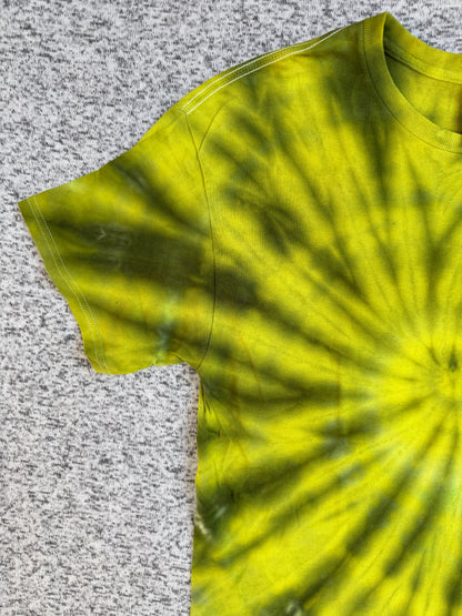 MHD Dark Green Yellow Spiral Ice Dye Tie Dye Short Sleeve Shirt 100% Cotton Size Large