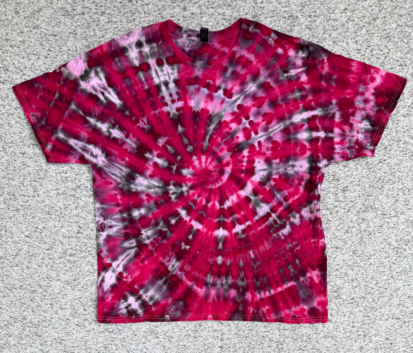 MHD Red Pink Grey Spiral Ice Dye Tie Dye Short Sleeve Shirt 100% Cotton Size XXL
