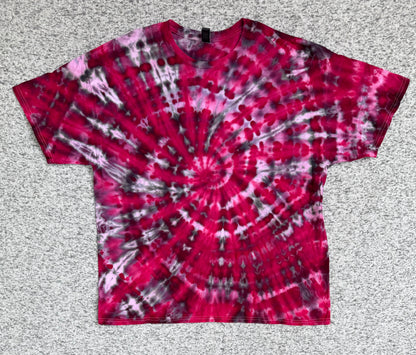 MHD Red Pink Grey Spiral Ice Dye Tie Dye Short Sleeve Shirt 100% Cotton Size XXL