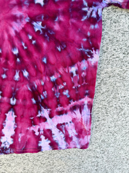 MHD Dark Purple Pink Blue Spiral Ice Dye Tie Dye Short Sleeve Shirt 100% Cotton Size Large