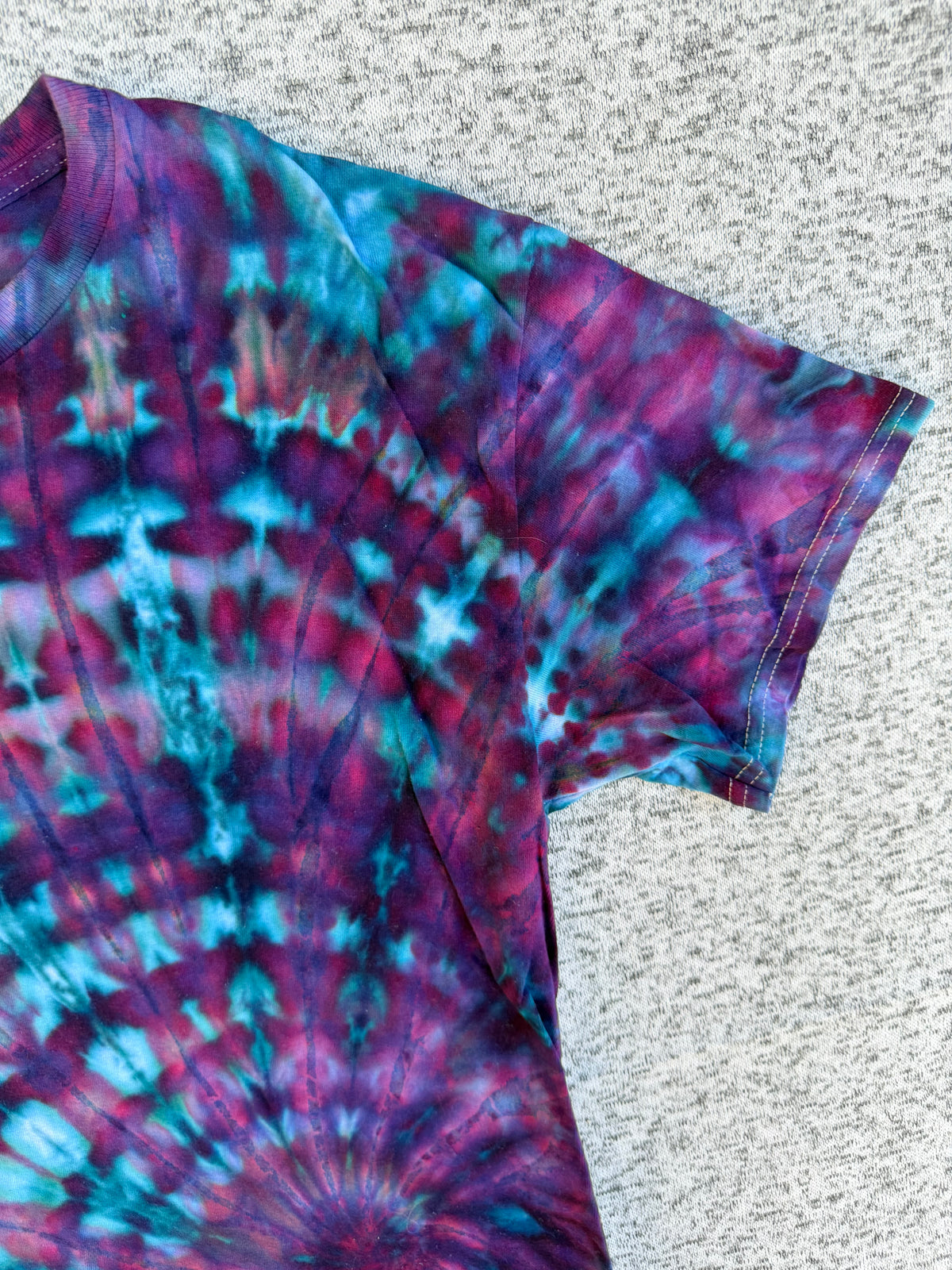 MHD Dark Purple Navy Blue Teal Lavender Spiral Ice Dye Tie Dye Short Sleeve Shirt 100% Cotton Size Large