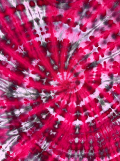 MHD Red Pink Grey Spiral Ice Dye Tie Dye Short Sleeve Shirt 100% Cotton Size XXL