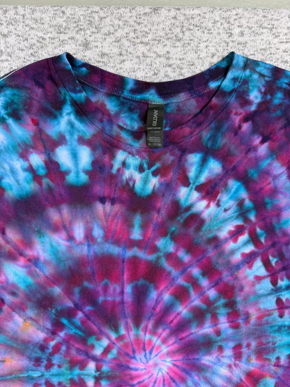 MHD Dark Purple Navy Blue Lavendar Light Blue Spiral Ice Dye Tie Dye Short Sleeve Shirt 100% Cotton Size XXL