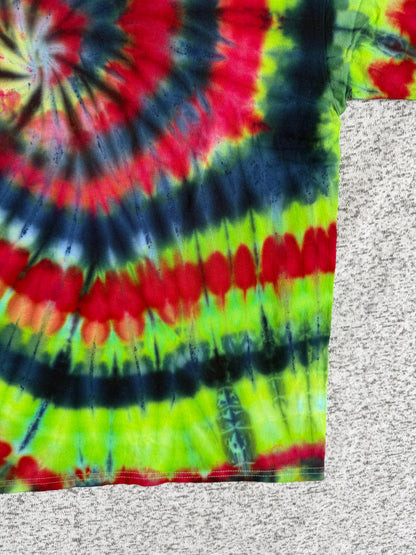 MHD Navy Blue Lime Green Red Yellow Spiral Ice Dye Tie Dye Short Sleeve Shirt 100% Cotton Size XXL