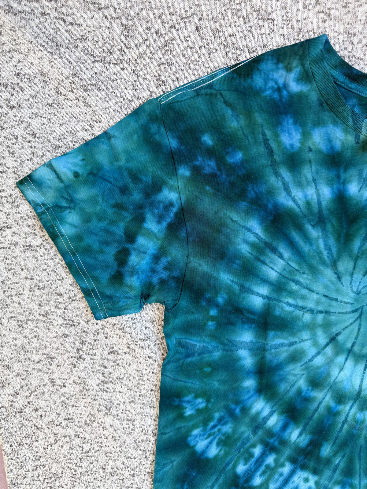 MHD Dark Green Navy Blue Spiral Ice Dye Tie Dye Short Sleeve Shirt 100% Cotton Size Large