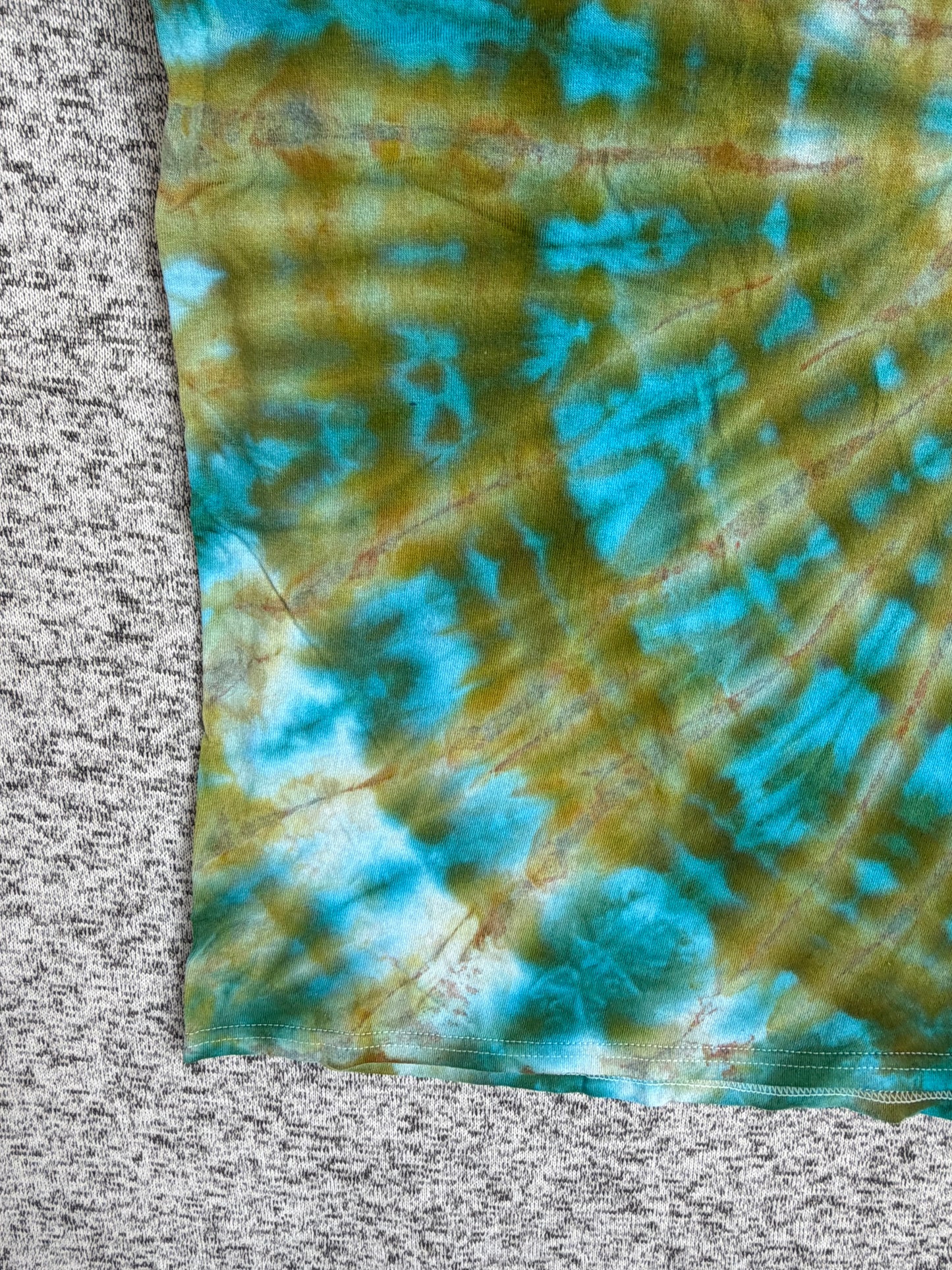 MHD Olive Green Light Brown Teal Spiral Ice Dye Tie Dye Short Sleeve Shirt 100% Cotton Size XXL
