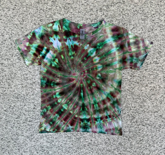 MHD Kids Green Purple Light Green Spirla Ice Dye Tie Dye Short Sleeve Shirt 100% Cotton Size XS