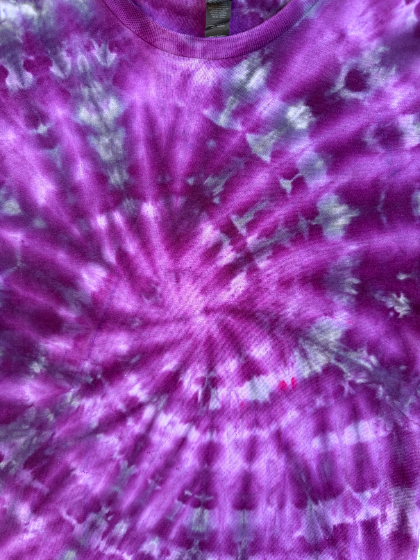 MHD Purple Lavender Grey Black Spiral Ice Dye Tie Dye Short Sleeve Shirt 100% Cotton Size Medium