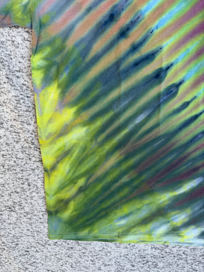 MHD Purple Green Orange Blue Fan Fold Ice Dye Tie Dye Short Sleeve Shirt 100% Cotton Size Medium