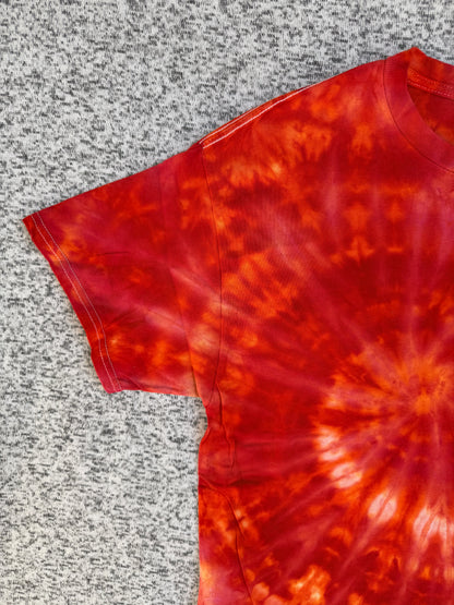 MHD Orange Red Spiral Ice Dye Tie Dye Short Sleeve Shirt 100% Cotton Size Large