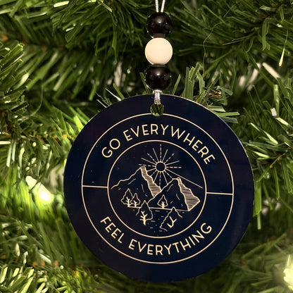 Goose Go Everywhere Feel Everything Mountains Trees Black Cream Metal Holiday Christmas Ornament with Beads with Gift Box 2 Sizes: 2.75" x 2.75" or 3.5" x 3.5"