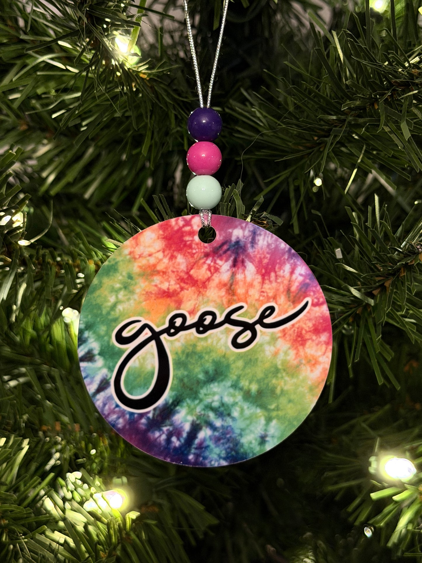 Goose Rainbow Tie Dye Metal Holiday Christmas Ornament with Beads with Gift Box 2 Sizes: 2.75" x 2.75" or 3.5" x 3.5"