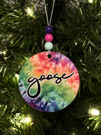 Goose Rainbow Tie Dye Metal Holiday Christmas Ornament with Beads with Gift Box 2 Sizes: 2.75" x 2.75" or 3.5" x 3.5"