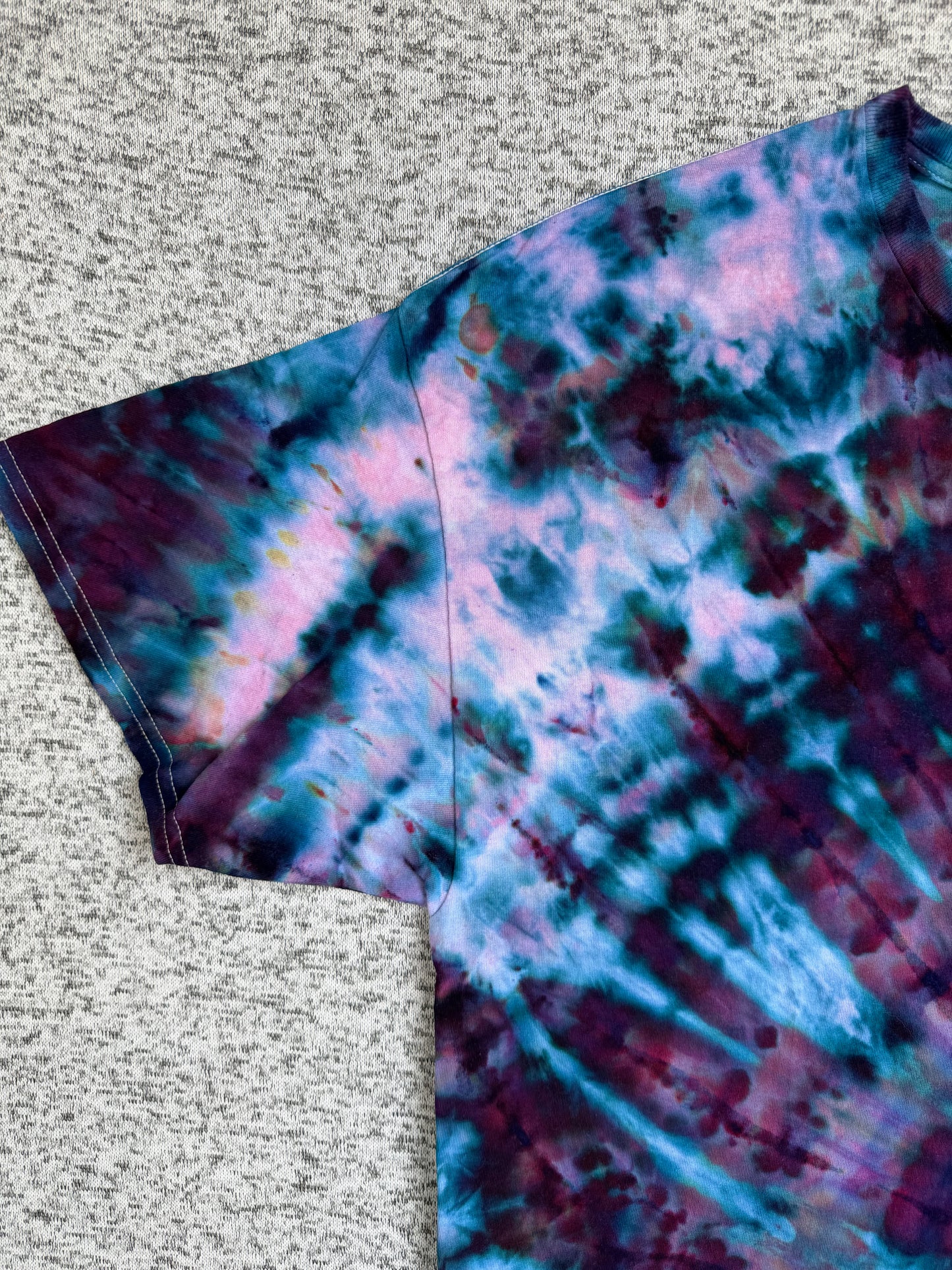 MHD Dark Purple Dark Blue Teal Spiral Ice Dye Tie Dye Short Sleeve Shirt 100% Cotton Size XXL