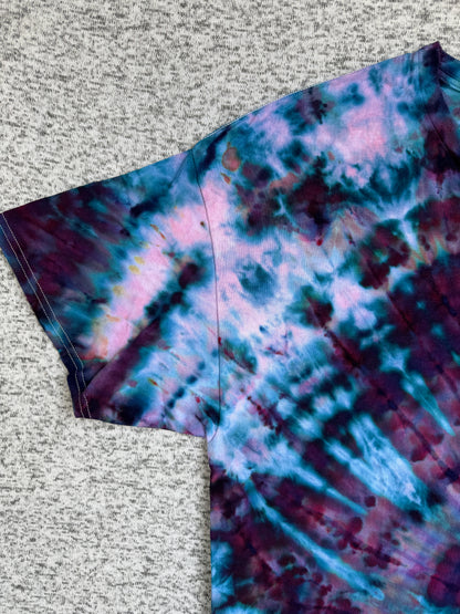 MHD Dark Purple Dark Blue Teal Spiral Ice Dye Tie Dye Short Sleeve Shirt 100% Cotton Size XXL