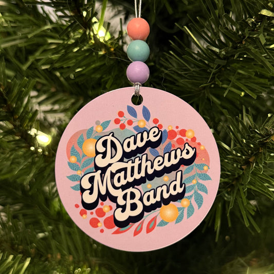 Dave Matthews Band Retro Leaves Purple Teal Pink Blue Metal Holiday Christmas Ornament with Beads with Gift Box 2 Sizes: 2.75" x 2.75" or 3.5" x 3.5"