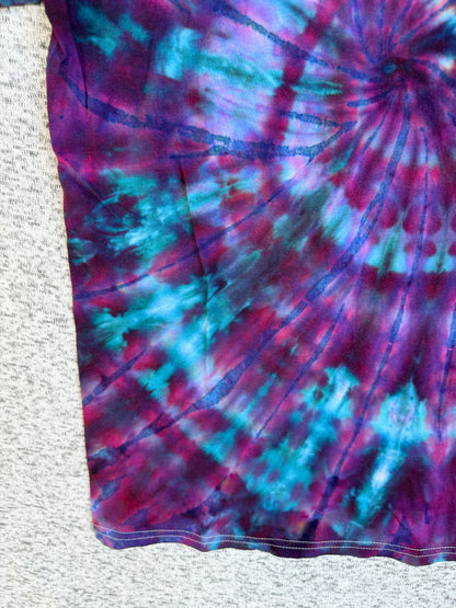 MHD Purple Navy Blue Teal Spiral Ice Dye Tie Dye Short Sleeve Shirt 100% Cotton Size Medium