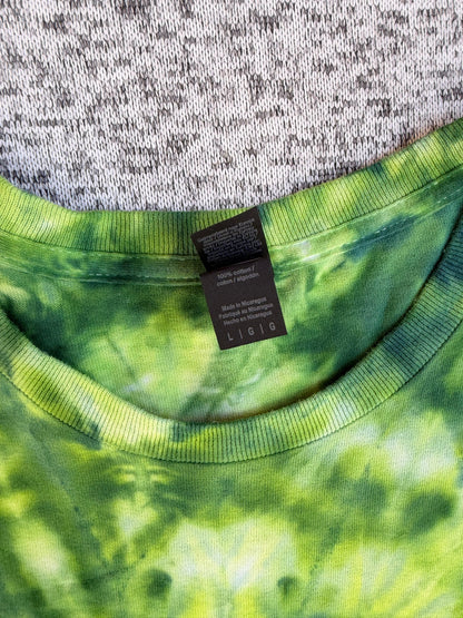 MHD Dark Green Lime Green Spiral Ice Dye Tie Dye Short Sleeve Shirt 100% Cotton Size Large