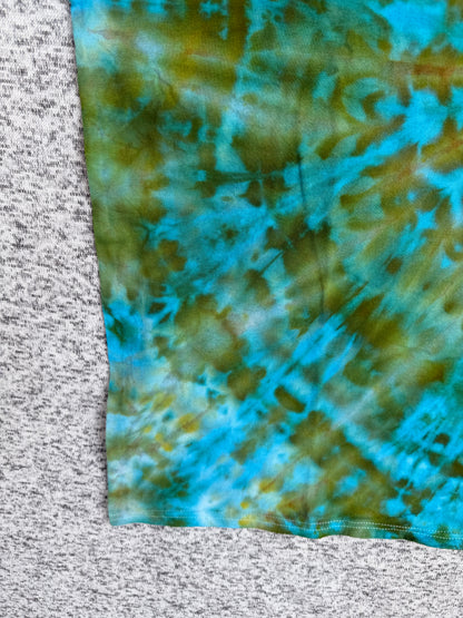 MHD Olive Green Bright Blue Spiral Ice Dye Tie Dye Short Sleeve Shirt 100% Cotton Size XXL