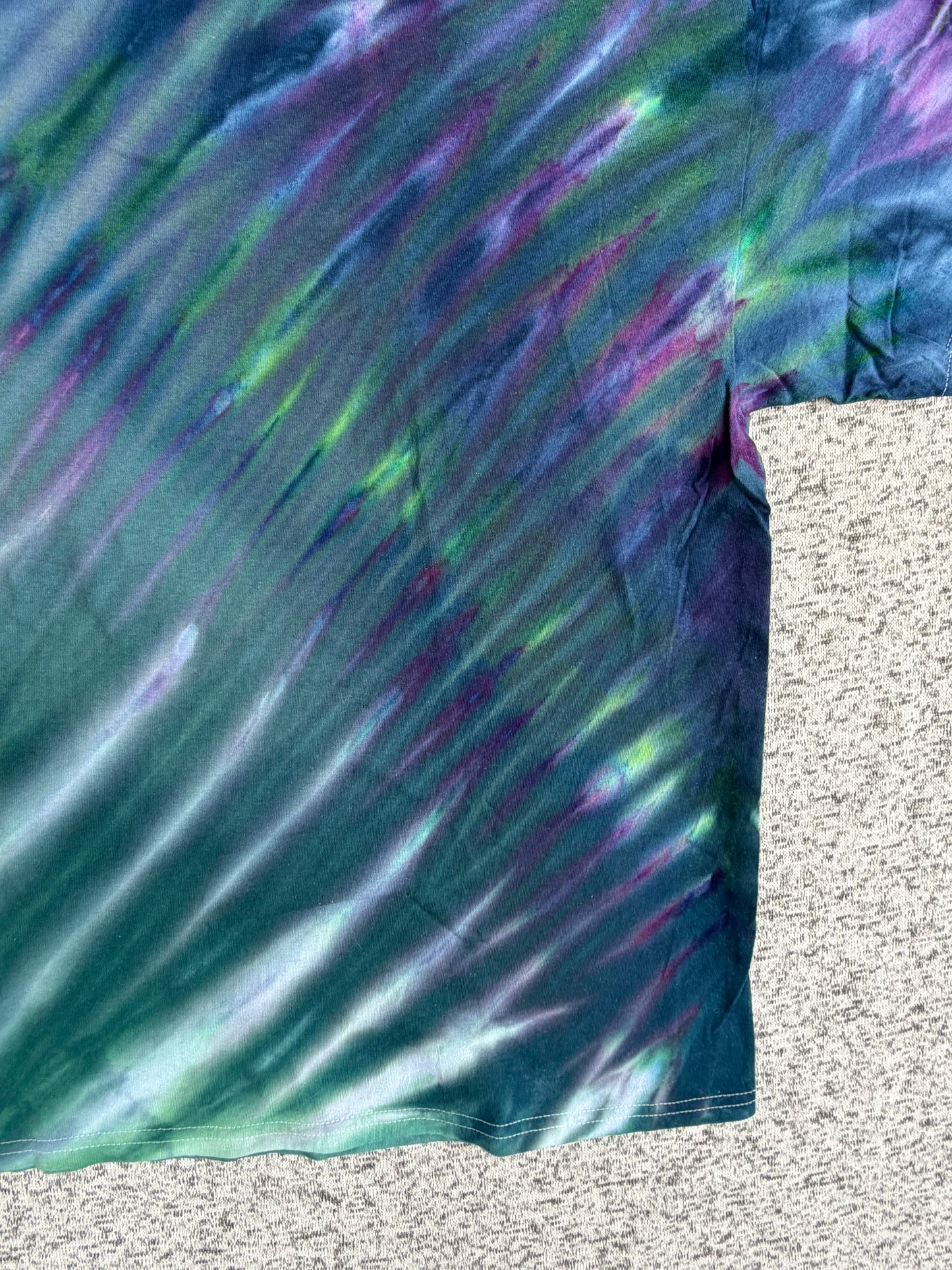 MHD Dark Purple Green Navy Blue Fan Fold Ice Dye Tie Dye Short Sleeve Shirt 100% Cotton Size XXL
