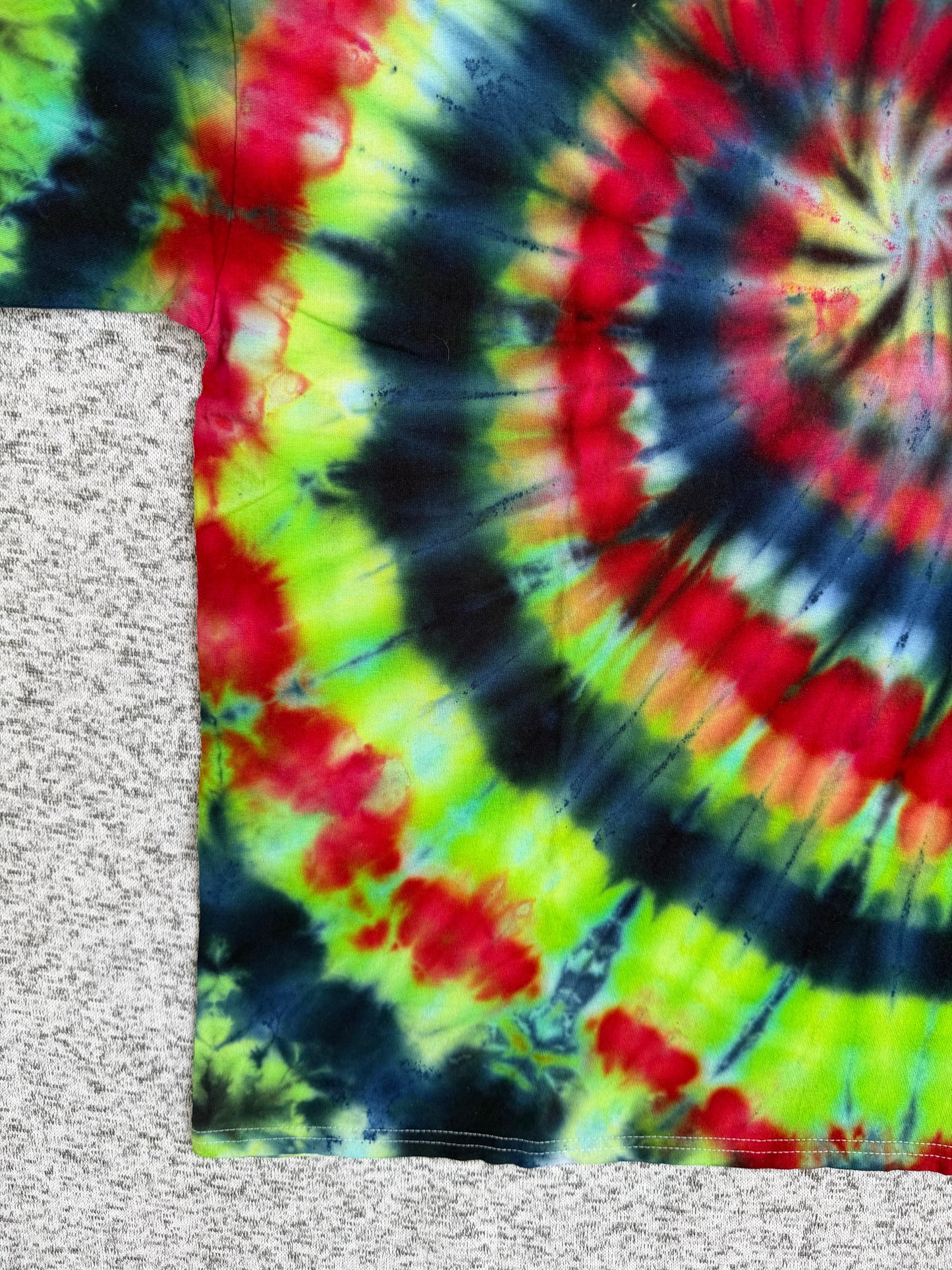 MHD Navy Blue Lime Green Red Yellow Spiral Ice Dye Tie Dye Short Sleeve Shirt 100% Cotton Size XXL