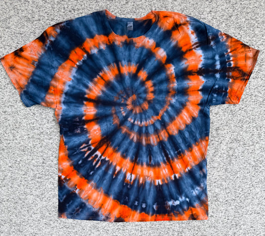 MHD Navy Blue Orange Spiral Ice Dye Tie Dye Short Sleeve Shirt 100% Cotton Size XXL