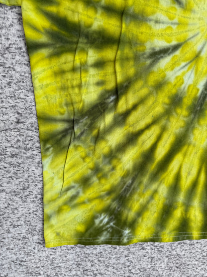 MHD Mustard Yellow Olive Green Spiral Ice Dye Tie Dye Short Sleeve Shirt 100% Cotton Size XXL